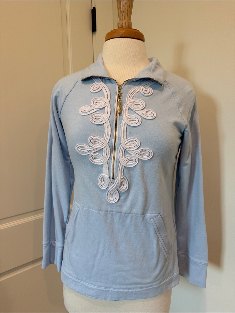 Lilly Pulitzer Light Blue Half-Zip Pullover with White Trim